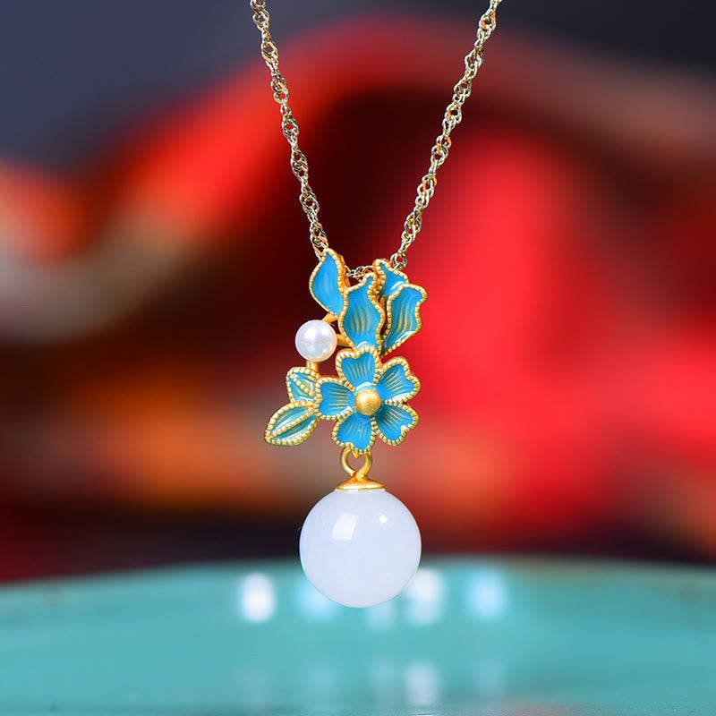 KarmaRipple's Ivory Jade 925 Sterling Silver Pearl Flower Blessing Pendant Necklace Ring Earrings p33