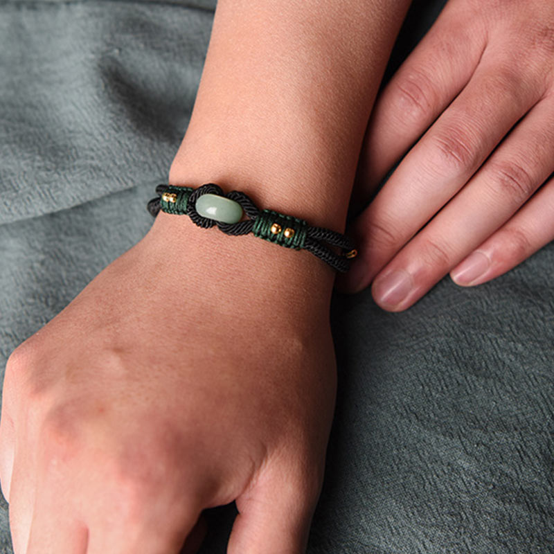 KarmaRipple's Tibetan Jade Fortunate Black Rope Pair Bracelet p5