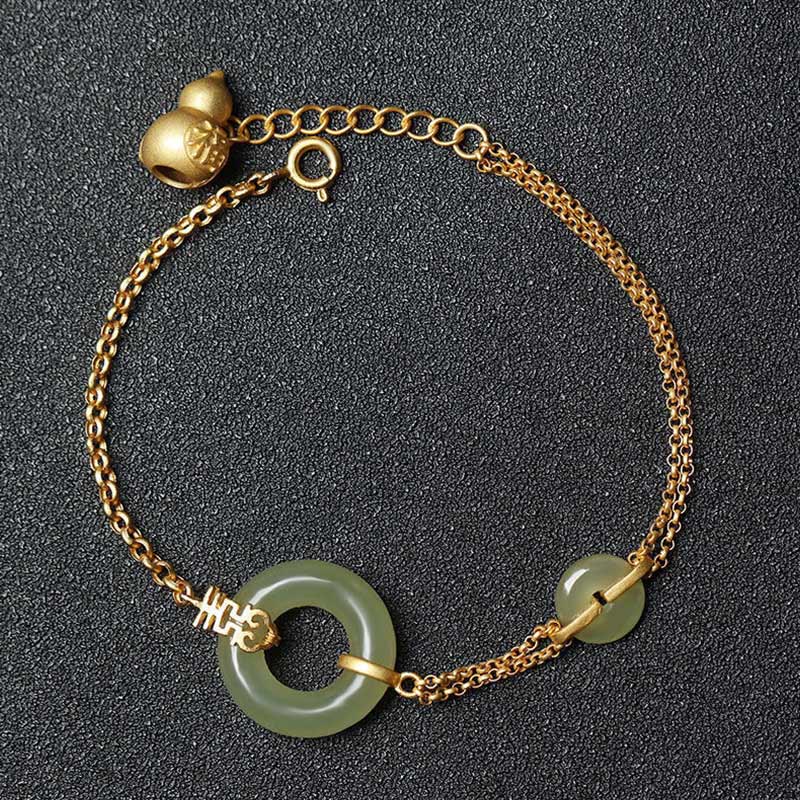 KarmaRipple's Round Jade Peace Buckle Gourd Fu Character Auspicious Prosperity Chain Bracelet p14