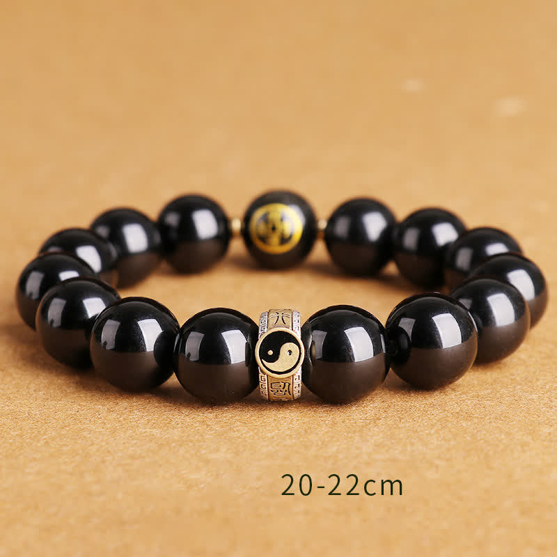 KarmaRipple's 925 Sterling Silver Black Obsidian Gold Sheen Obsidian Silver Sheen Obsidian Yin Yang Protection Bracelet p30