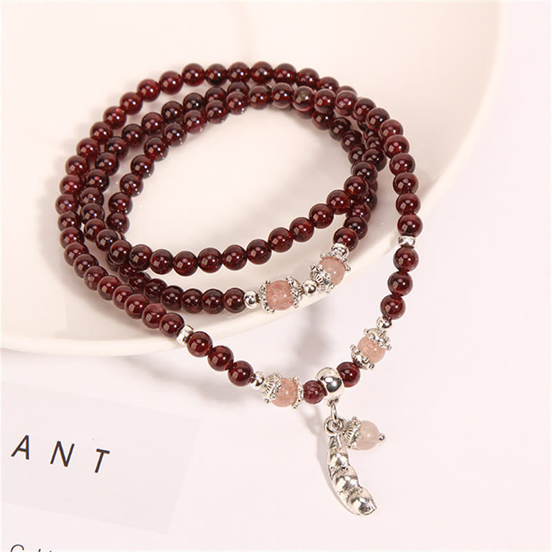 KarmaRipple's Authentic Garnet Strawberry Quartz Green Beans PiXiu Protection Triple Wrap Bracelet p3