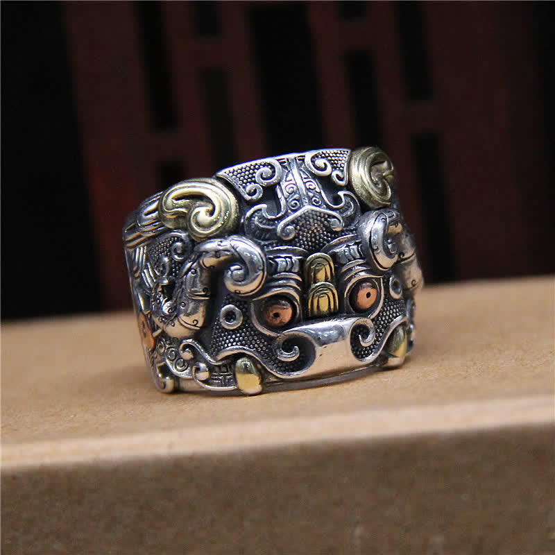 KarmaRipple's 925 Sterling Silver Fengshui Kui Cattle Protection Adjustable Ring p4