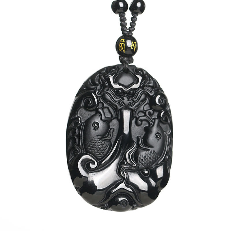 KarmaRipple's Black Obsidian Koi Fish Bead Rope Fulfilment Strength Pendant Necklace p7
