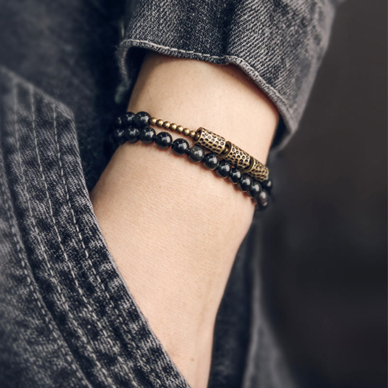 KarmaRipple's Rainbow Obsidian Bronze Love Double Wrap Bracelet p3