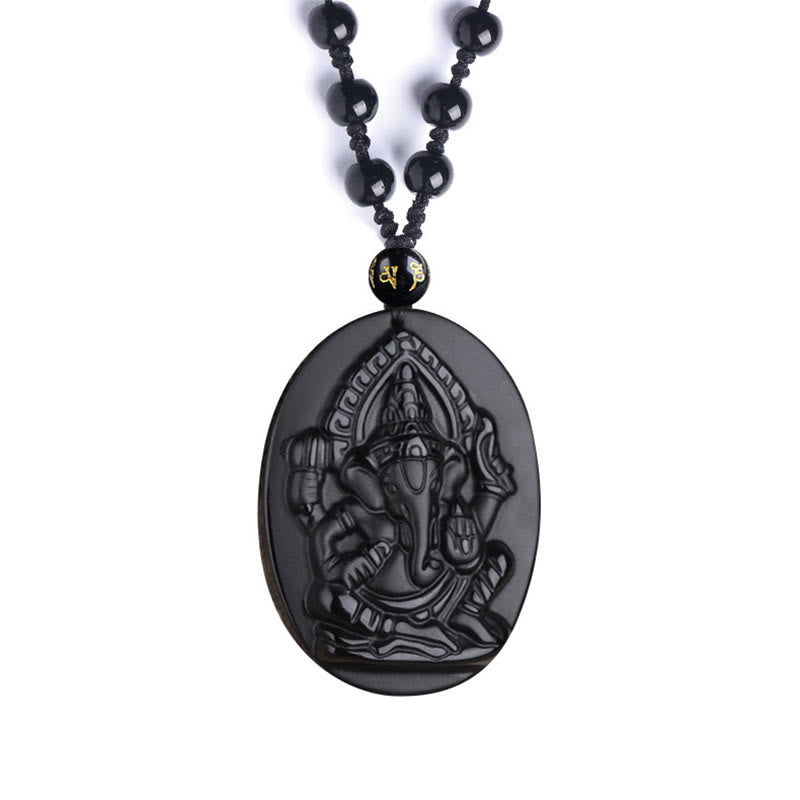 KarmaRipple's Tibetan Obsidian Ganesh Ganpati Elephant Wealth Amulet Pendant p12