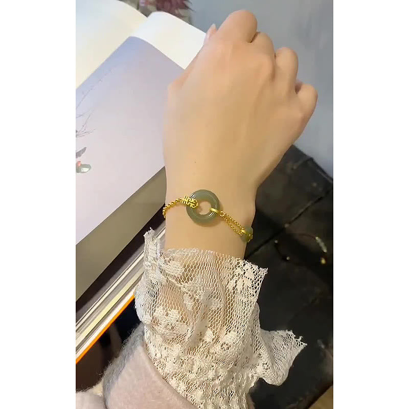 KarmaRipple's Round Jade Peace Buckle Gourd Fu Character Auspicious Prosperity Chain Bracelet p13