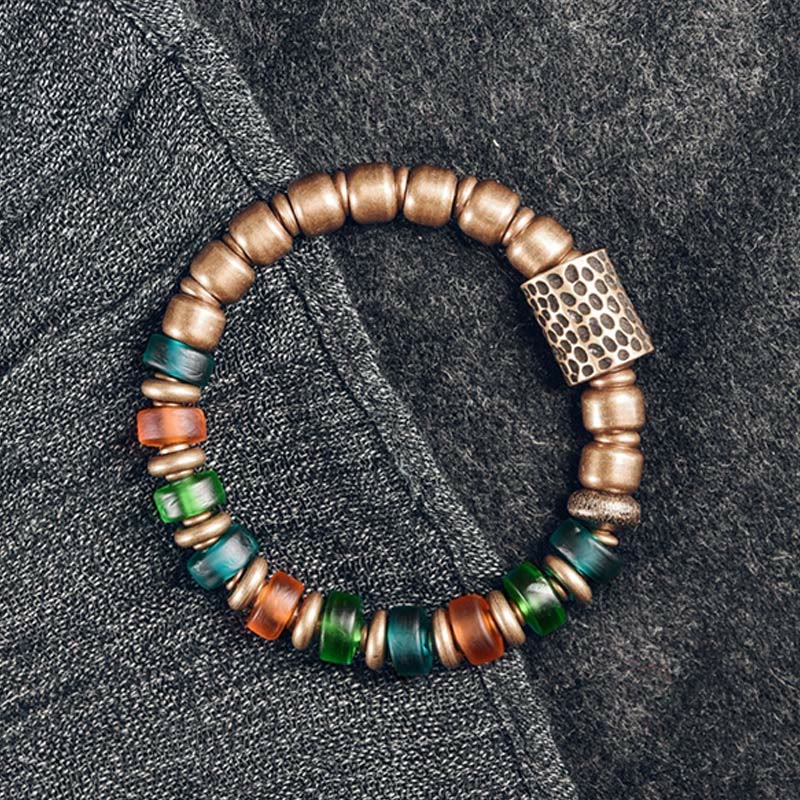 KarmaRipple's Tibetan Colorful Glass Beadwork Bronze Wealth Bracelet p9