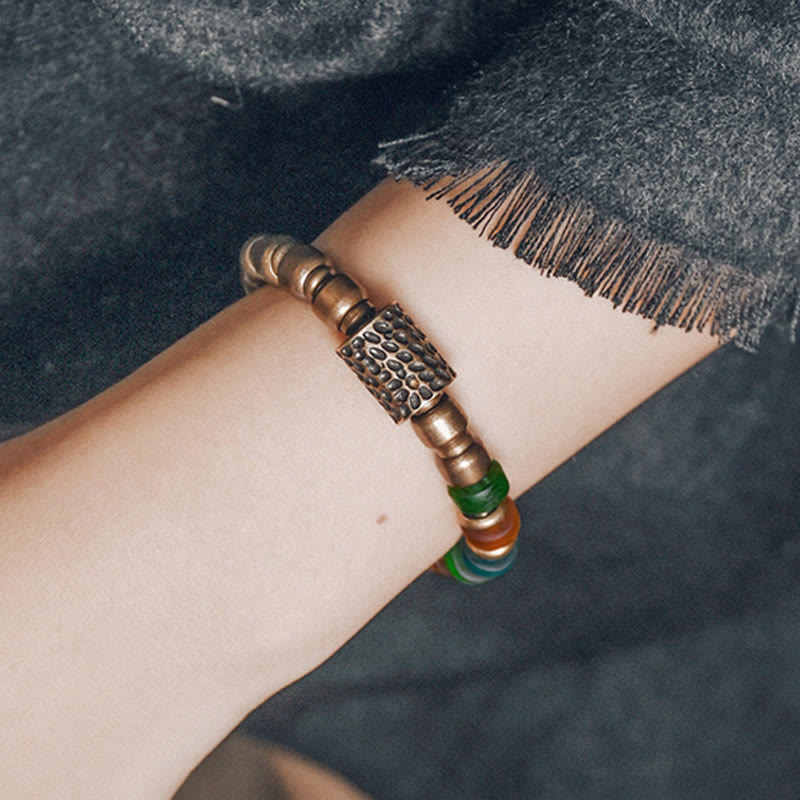 KarmaRipple's Tibetan Colorful Glass Beadwork Bronze Wealth Bracelet p5