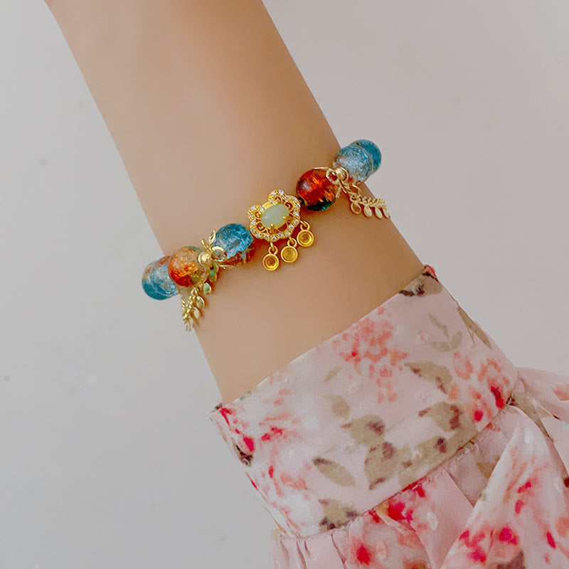 KarmaRipple's Colorful Liuli Glass Bead Chinese Lock Talisman Fortune Bracelet p5