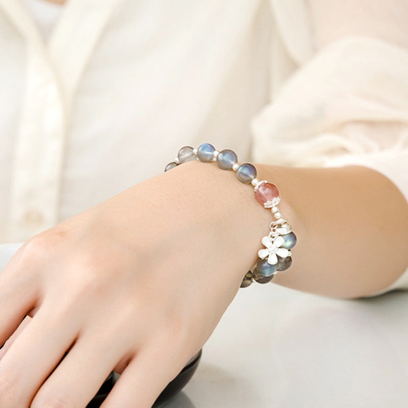 KarmaRipple's Moonstone Strawberry Quartz Flower Balancing Talisman Bracelet p3