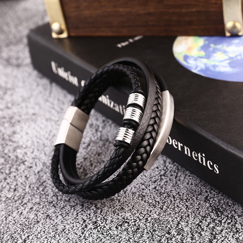 KarmaRipple's Leather Multi-Layer Titanium Steel Balance Woven Magnetic Buckle Bracelet p12