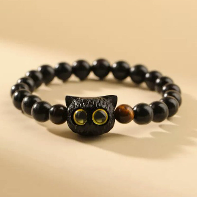 KarmaRipple's Cute Ebony Wood Cat Head Pattern Peace Bracelet p5