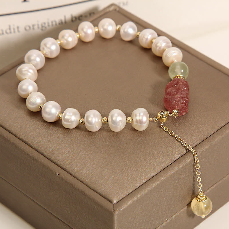 KarmaRipple's Authentic Pearl Strawberry Quartz PiXiu Optimism Talisman Bracelet p3