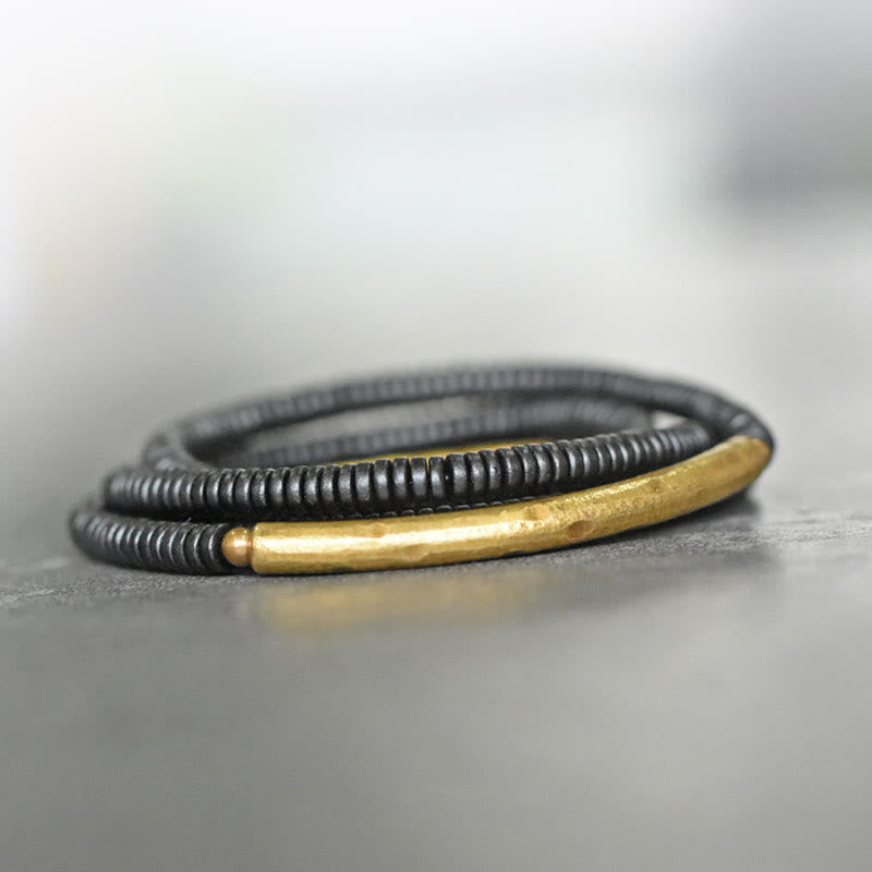 KarmaRipple's Ebony Wood Bronze Balance Multilayered Bracelet p8