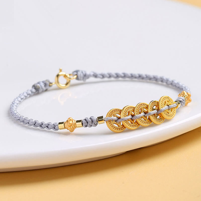 KarmaRipple's Bronze Coin Fortune Tree Pearl Fortune Blue Rope Woven Bracelet p6