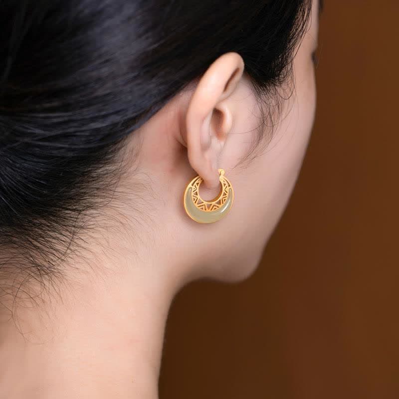 KarmaRipple's Crescent Moon Jade Prosperity Drop Earrings p3