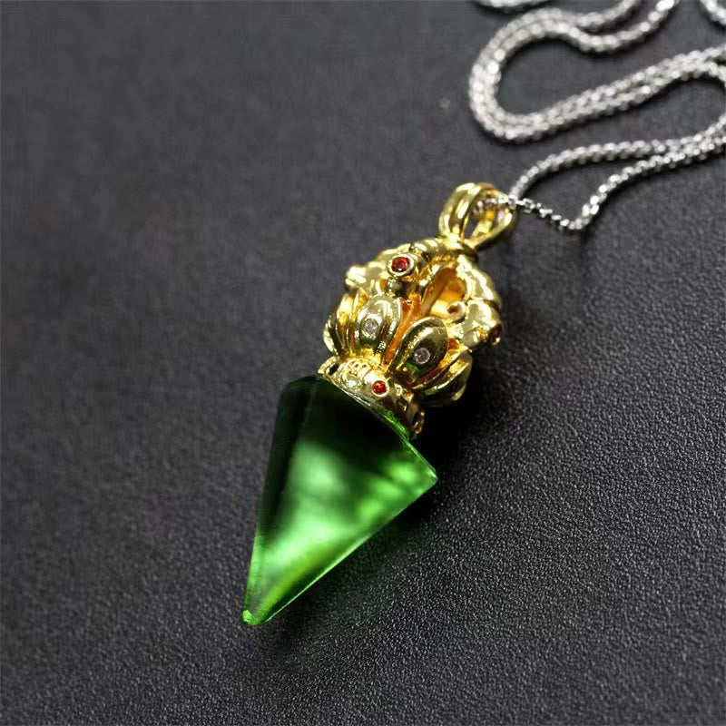 KarmaRipple's Tibetan Dorje Vajra 4 Prong Lotus Liuli Gemstone Strength Pendant Necklace p3