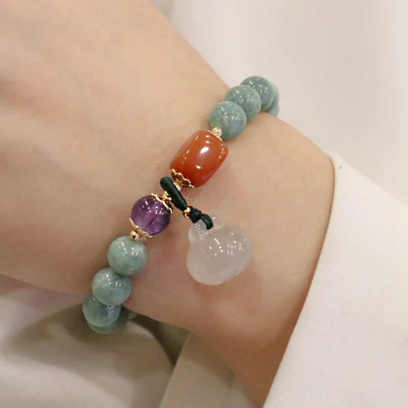 KarmaRipple's Cyan Jade Lotus Pumpkin Wish Peace Buckle Amethyst Gemstone Balancing Bracelet p16