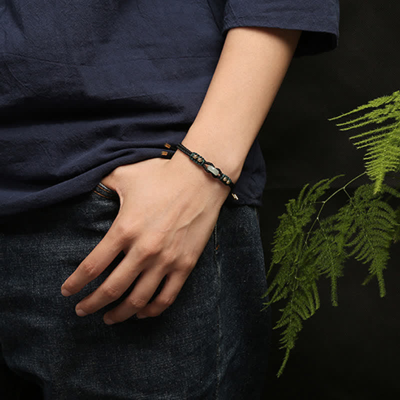 KarmaRipple's Round Peace Buckle Jade Abundance Wealth String Bracelet p9