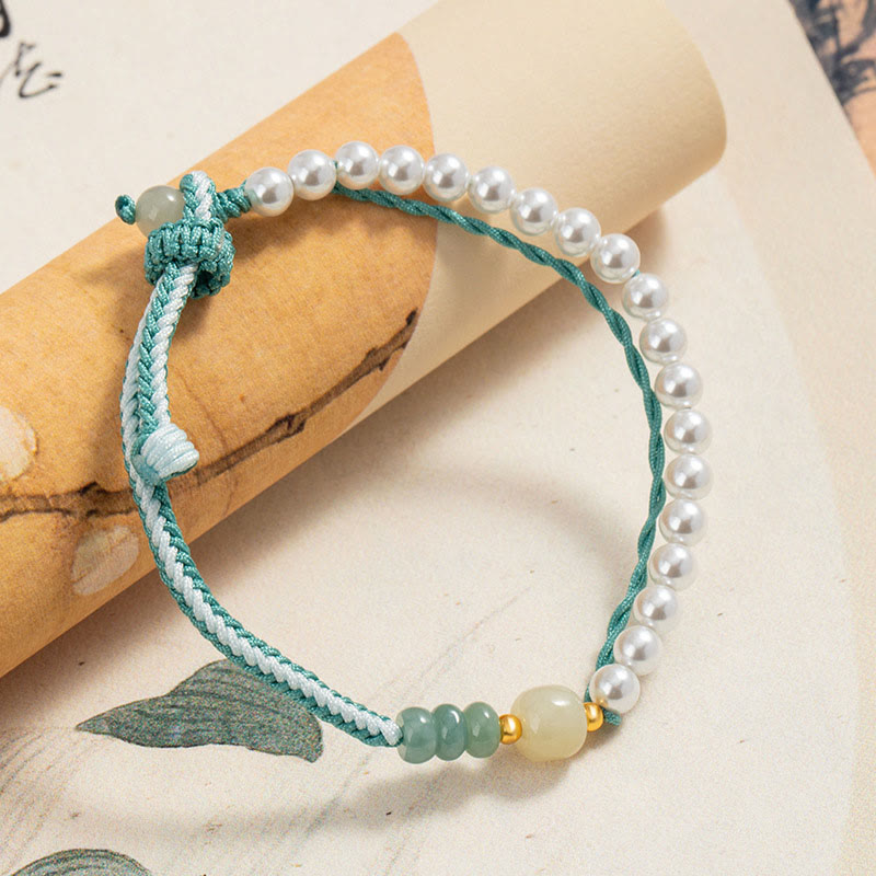KarmaRipple's 925 Sterling Silver Hetian Jade Woven Rope Pearl Abundance Bracelet p2
