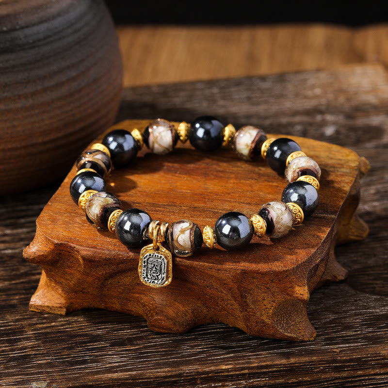 KarmaRipple's Tibetan Zakiram Goddess of Wealth Liuli Glass Incense Ash Porcelain Bead Fortune Bracelet p24