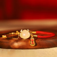 KarmaRipple's 925 Sterling Silver Year Of The Dragon Hetian Ivory Jade Chinese Steamed Bun Dragon Design Fortune Blessing Bracelet