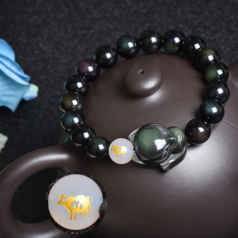 KarmaRipple's Authentic Rainbow Obsidian Gold Sheen Obsidian Silver Sheen Obsidian Fox Balancing Bracelet p5