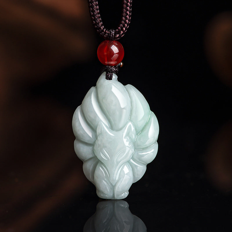 KarmaRipple's Authentic Jade Nine Tailed Fox Fortune Prosperity Pendant Necklace p1