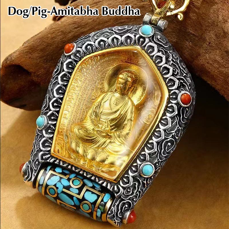 KarmaRipple's Tibet Chinese Zodiac Natal Buddha Thangka Prosperity Rotatable Dzi Bead Pendant Necklace p8