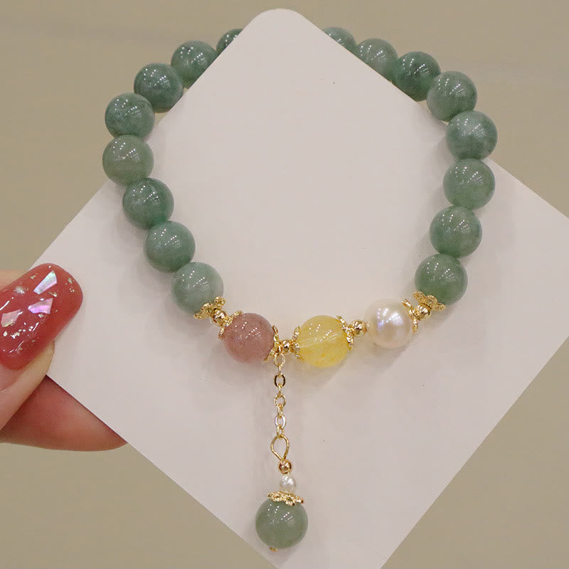KarmaRipple's Jade Pearl Strawberry Quartz Abundance Fortune Bead Talisman Bracelet p2