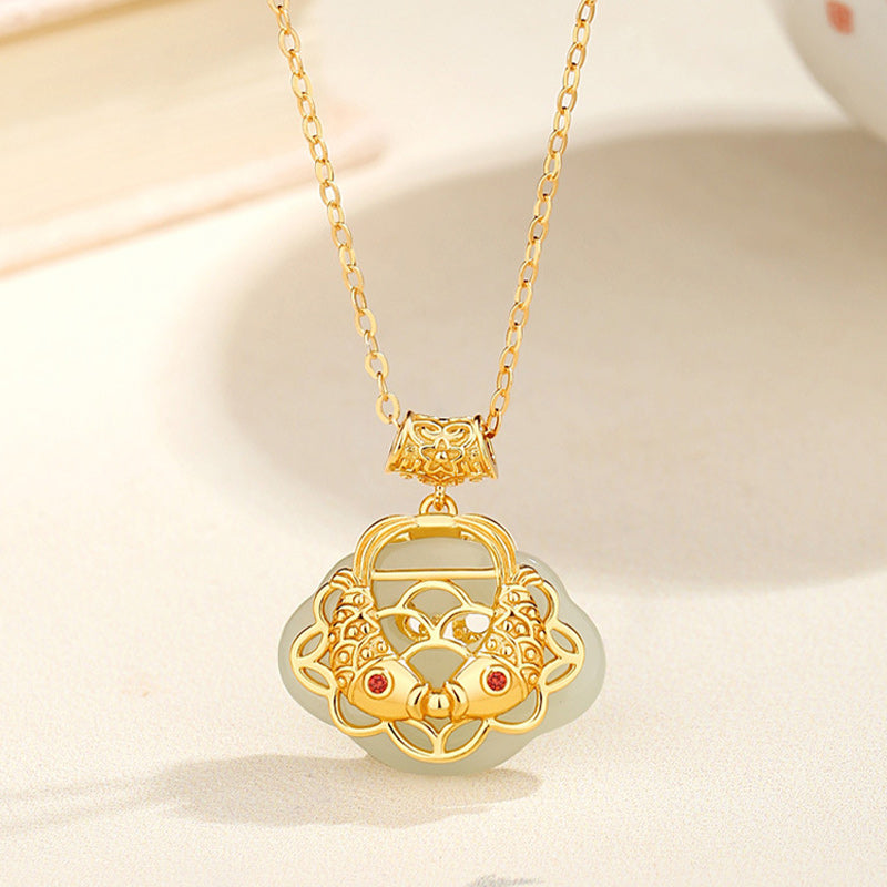 KarmaRipple's 925 Sterling Silver Authentic Hetian Jade Koi Fish Wealth Pendant Necklace p16