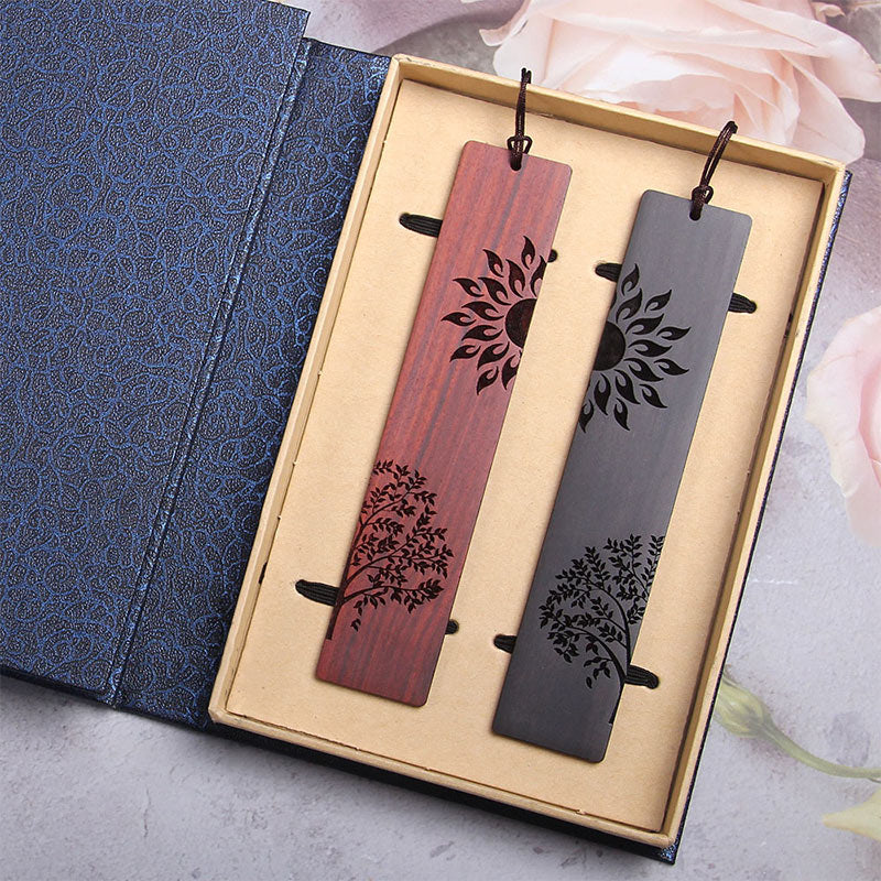 KarmaRipple's Sun Tree Ebony Wood Small Leaf Red Sandalwood Bookmarks With Gift Box p3