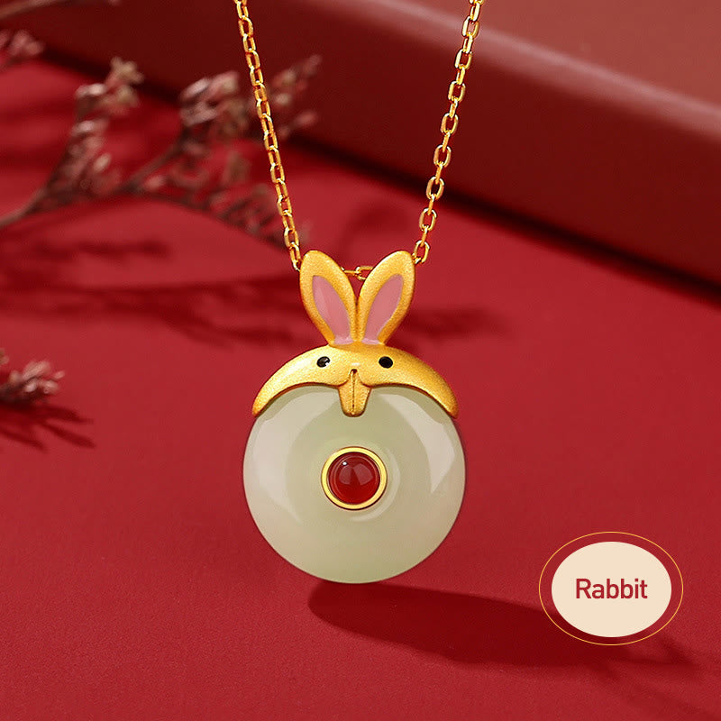 KarmaRipple's 925 Sterling Silver Hetian Jade Chinese Zodiac Year of the Dragon Red Agate Fortune Protection Pendant Necklace ( p35