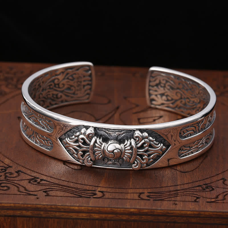 KarmaRipple's 925 Sterling Silver Vajra Dorje Engraved Spiritual Power Bracelet Bangle p4
