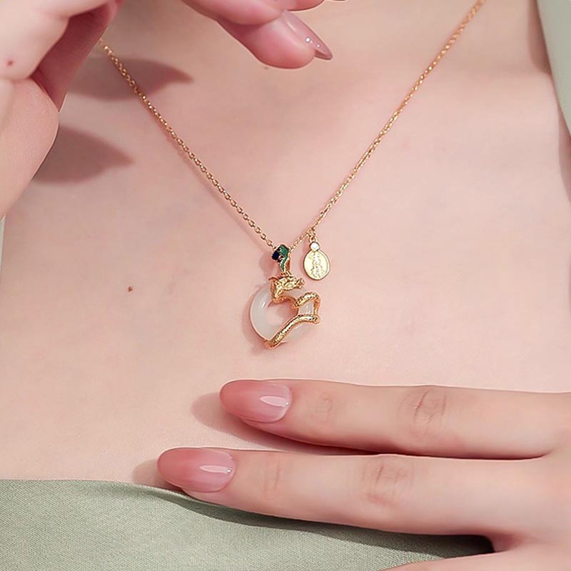 KarmaRipple's Year Of The Dragon 925 Sterling Silver Hetian Ivory Jade Peace Buckle Auspicious Clouds Success Pendant Necklace p7