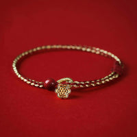 KarmaRipple's Handmade 925 Sterling Silver Lotus Cinnabar Gold Bead Blessing Braid Bracelet