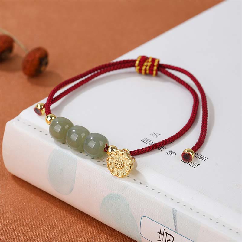 KarmaRipple's Handmade Hetian Jade Bead Lotus Pod Prosperity Fortune Woven Bracelet p1