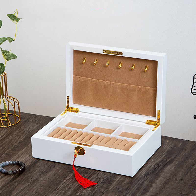 KarmaRipple's Vintage Wooden Jewelry Box Two-Layer Solid Wood Jewelry Storage Box p4