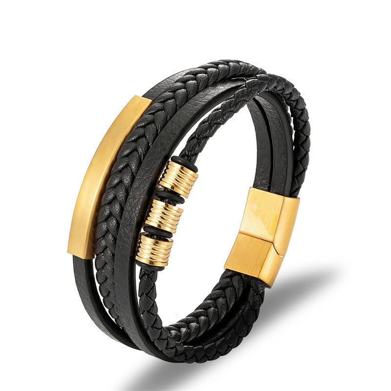 KarmaRipple's Leather Multi-Layer Titanium Steel Balance Woven Magnetic Buckle Bracelet p3