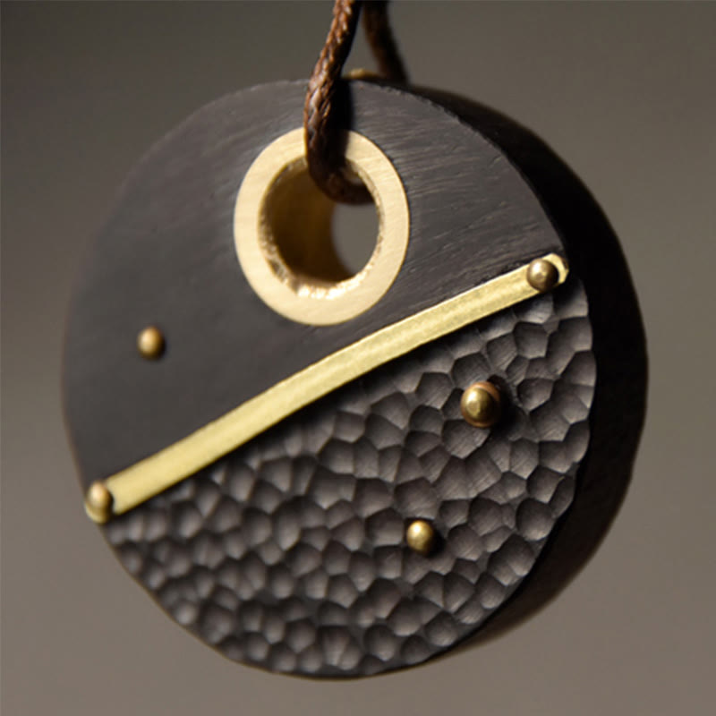 KarmaRipple's Handcrafted Round Ebony Wood Bronze Peace Pendant Necklace p8