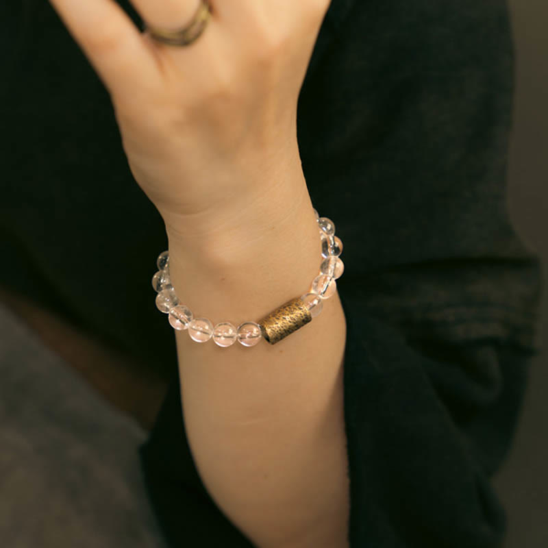 KarmaRipple's Ivory Gemstone Red Hematoid Quartz Gold Rutilated Quartz Purple Phantom Protection Bracelet p11