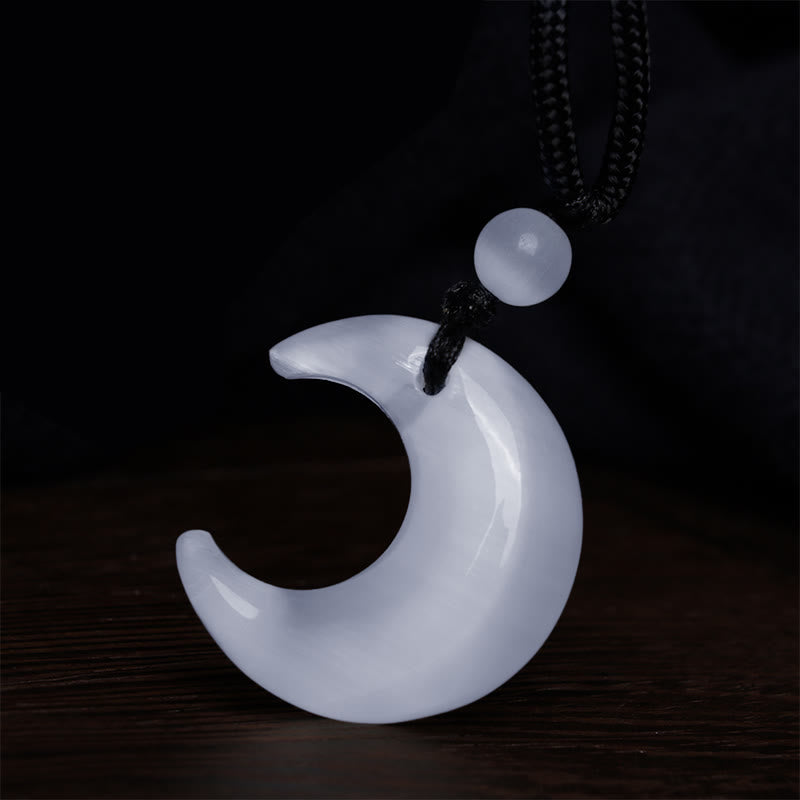 KarmaRipple's Authentic Silver Sheen Obsidian Selenite Gemstone Crescent Moon Yin Yang Pair Protection Pendant Necklace p13