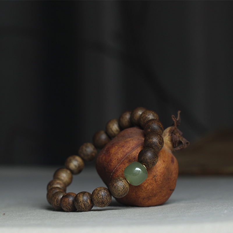 KarmaRipple's Vietnam Huang Qinan Agarwood Hetian Jade Peace Strength Bracelet p13