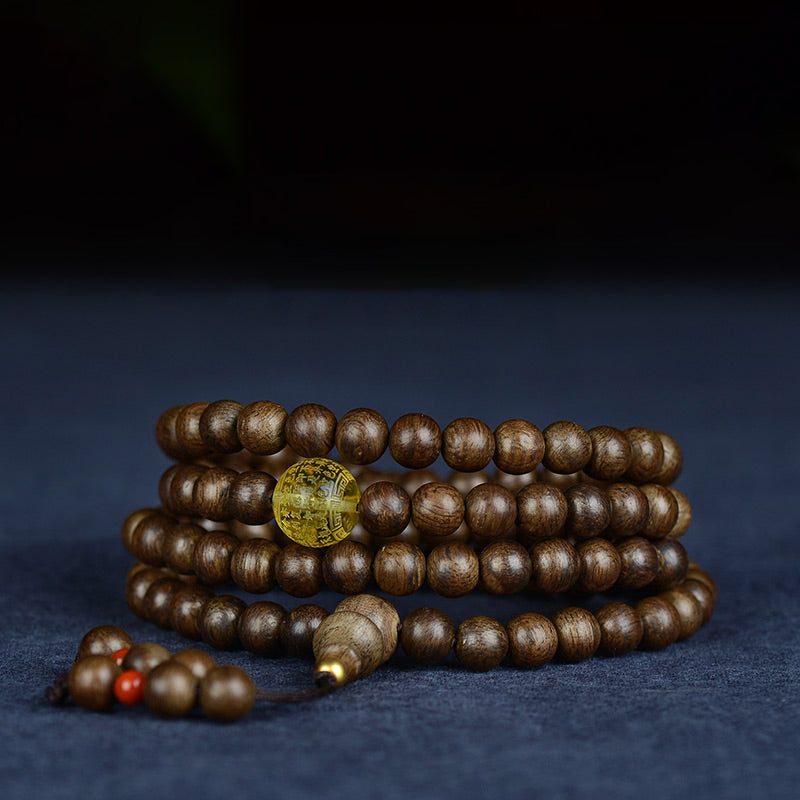 KarmaRipple's 108 Mala Beadwork 999 Gold Brunei Agarwood Heart Sutra Amber Red Agate Strength Meditation Bracelet p8