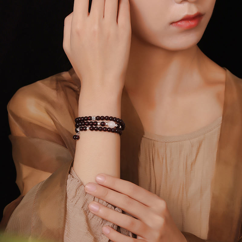 KarmaRipple's 925 Sterling Silver Authentic Garnet Cat Eye Protection Triple Wrap Bracelet p9