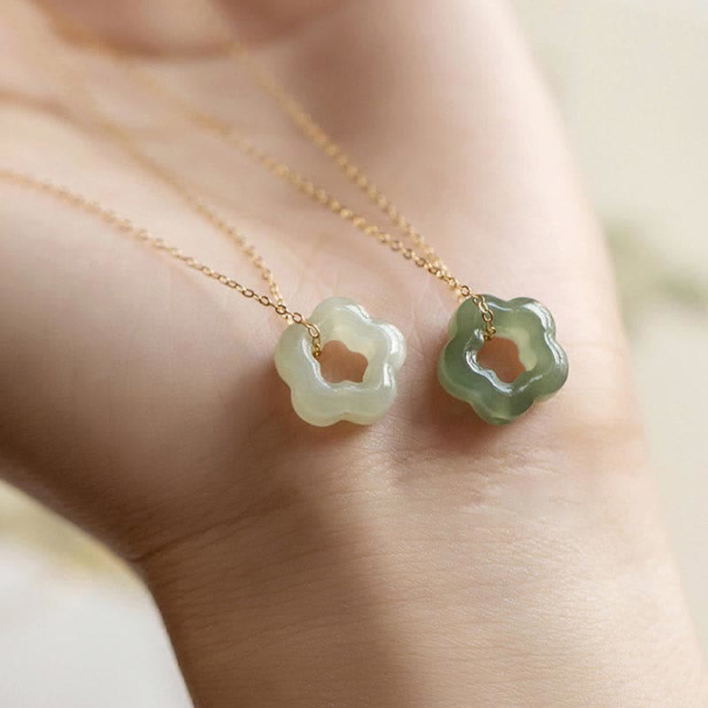 KarmaRipple's Dainty Hetian Jade Cyan Jade Fortune Floral Talisman Pendant Necklace p3