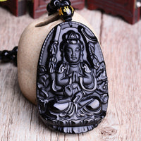 KarmaRipple's Chinese Zodiac Obsidian Buddha Amulet Protection Necklace Pendant