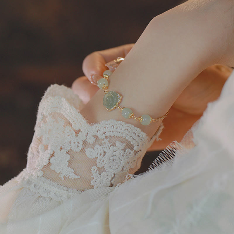 KarmaRipple's 14K Gold Plated Hetian Jade Rose Flower Fortune Chain Bracelet p9