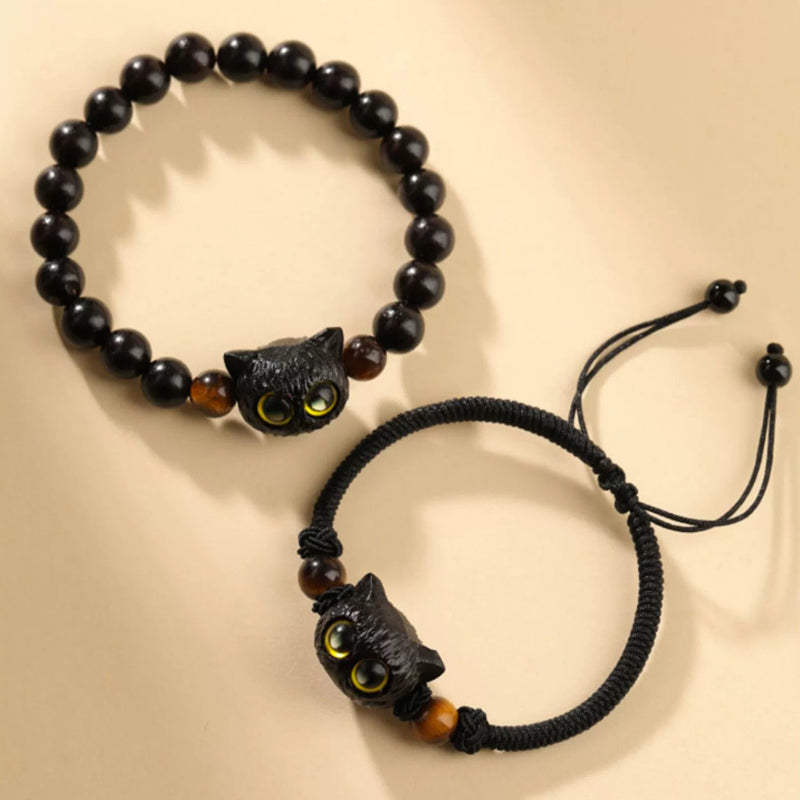 KarmaRipple's Cute Ebony Wood Cat Head Pattern Peace Bracelet p13