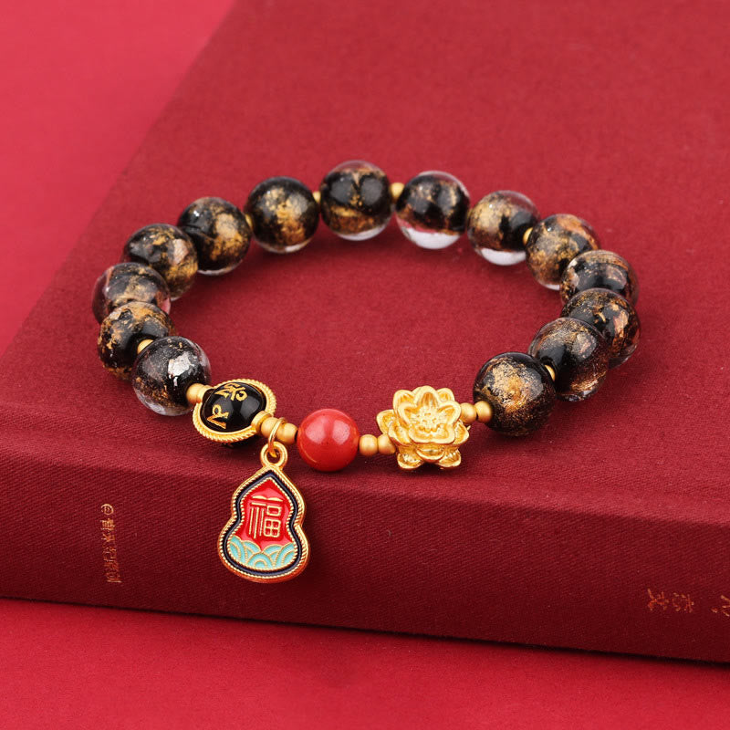 KarmaRipple's Tibet Om Mani Padme Hum Fu Character Gourd Talisman Lotus Liuli Glass Bead Fortune Bracelet p6